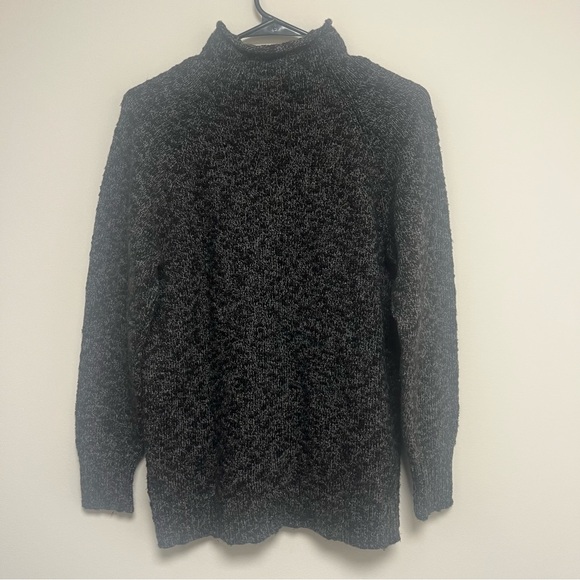 L.L. Bean black gray heathered turtleneck sweater 100% cotton size large - Picture 2 of 8